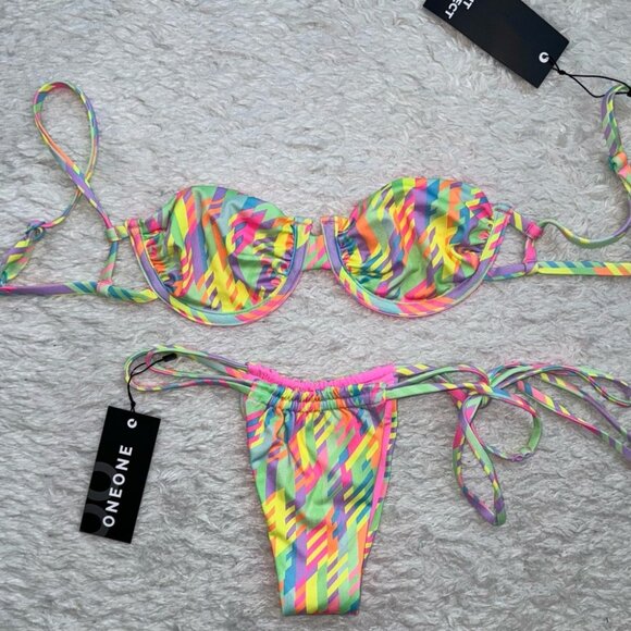 NWT OneOne Swimwear Bikini SET Cable Kendra Becky Small Skimpy XS New Pattern - Picture 5 of 6